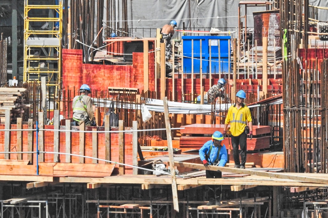 A team working together on a building site